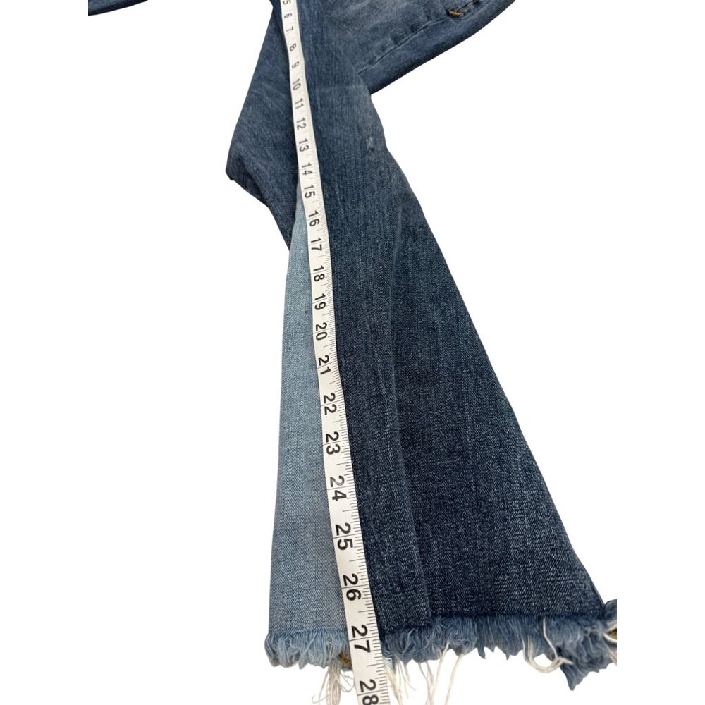 Pilcro The Letterpress High-Waist Blue Jeans Flare Leg Crop Frayed-Hem Size 28 - Picture 7 of 8